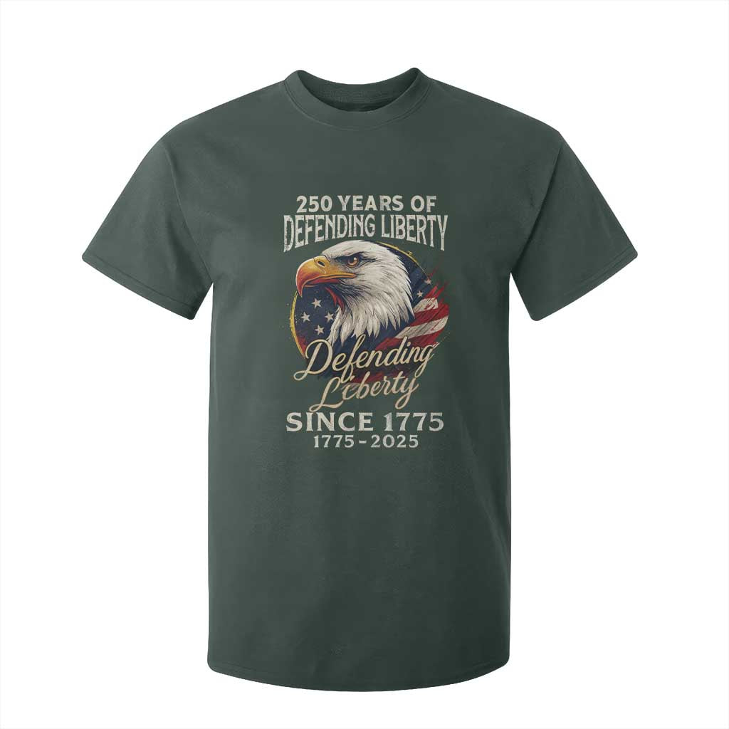 Patriotic USA Army Military 250th Anniversary T Shirt For Kid 250 Years Of Defending Liberty Since 1775 TS11 Dark Forest Green Print Your Wear