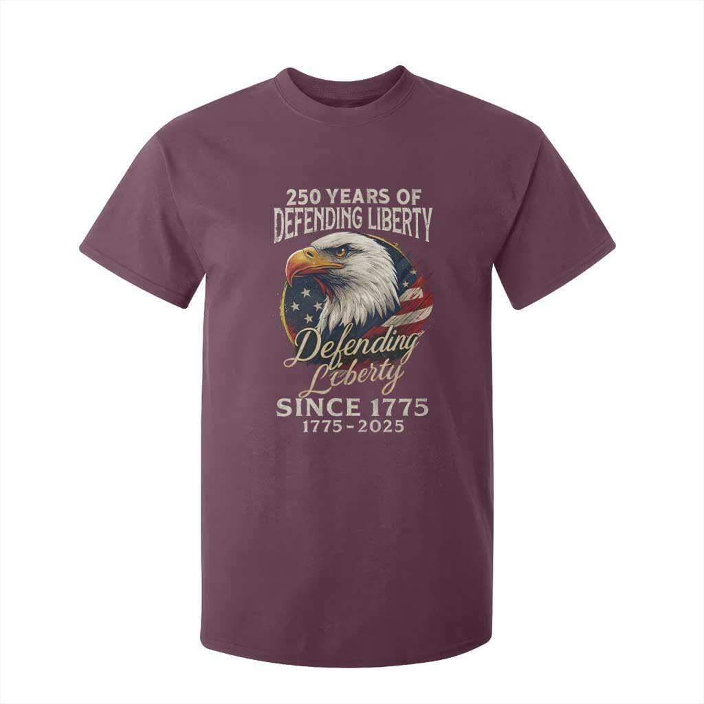 Patriotic USA Army Military 250th Anniversary T Shirt For Kid 250 Years Of Defending Liberty Since 1775 TS11 Maroon Print Your Wear