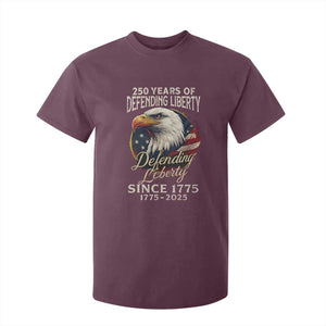 Patriotic USA Army Military 250th Anniversary T Shirt For Kid 250 Years Of Defending Liberty Since 1775 TS11 Maroon Print Your Wear