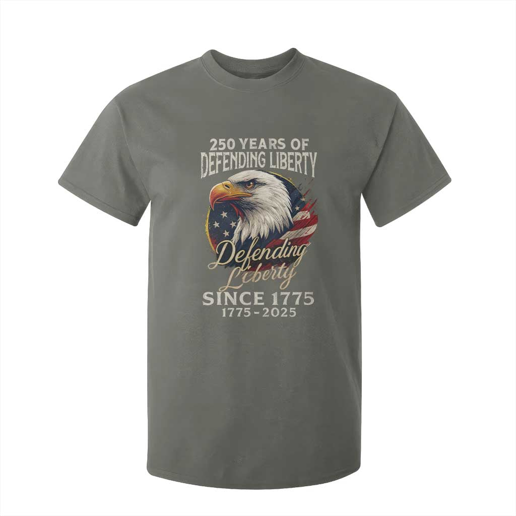 Patriotic USA Army Military 250th Anniversary T Shirt For Kid 250 Years Of Defending Liberty Since 1775 TS11 Military Green Print Your Wear