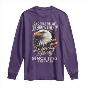 Patriotic USA Army Military 250th Anniversary Long Sleeve Shirt 250 Years Of Defending Liberty Since 1775 TS11 Purple Print Your Wear