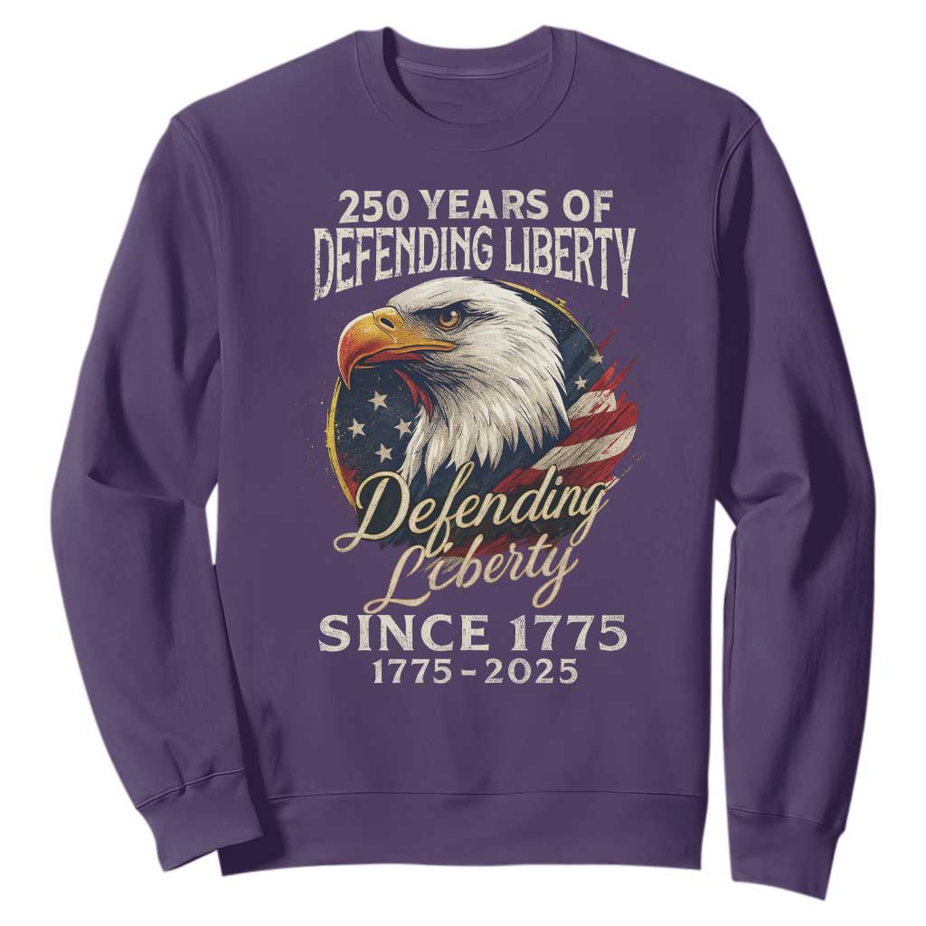 Patriotic USA Army Military 250th Anniversary Sweatshirt 250 Years Of Defending Liberty Since 1775 TS11 Purple Print Your Wear