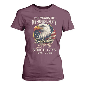 Patriotic USA Army Military 250th Anniversary T Shirt For Women 250 Years Of Defending Liberty Since 1775 TS11 Maroon Print Your Wear
