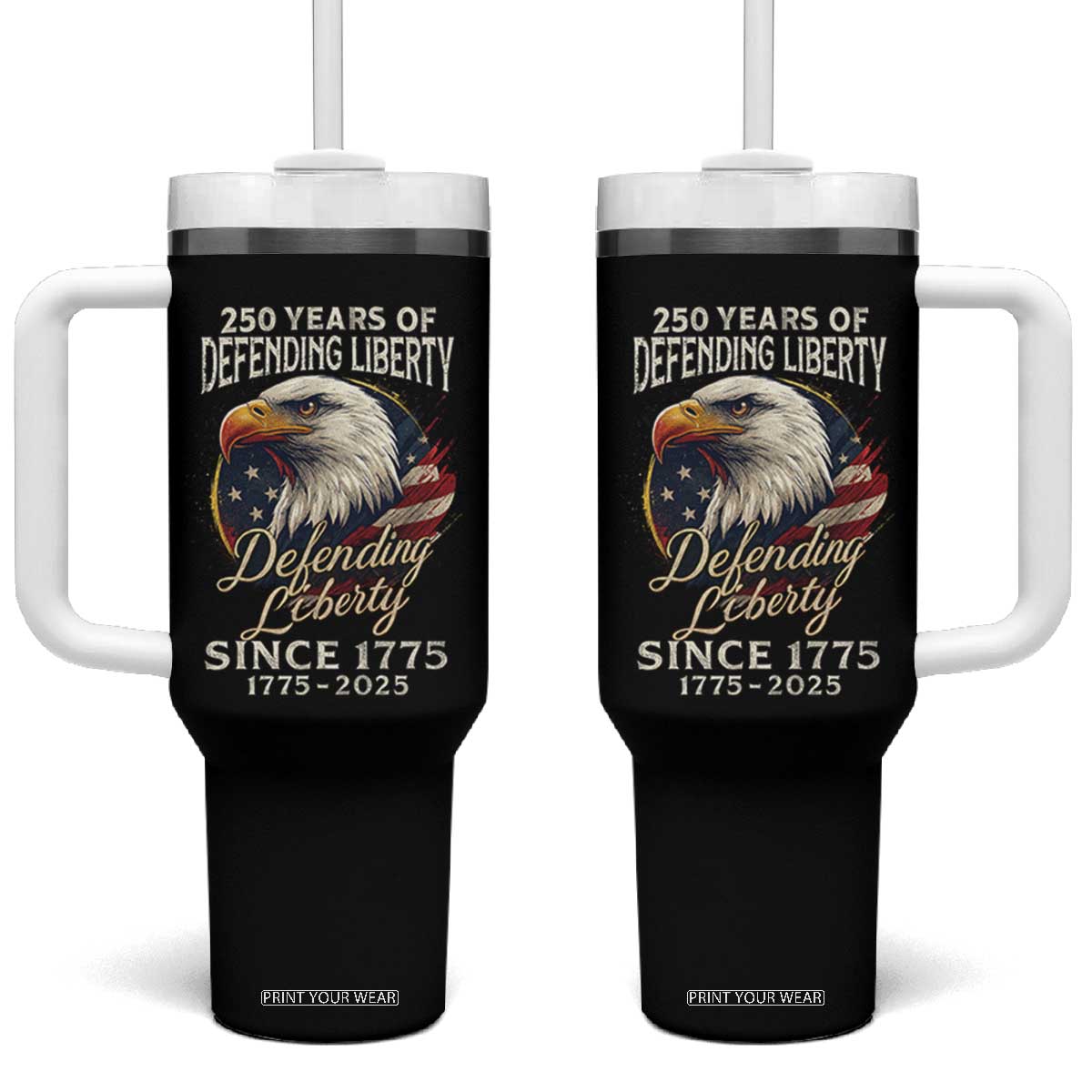Patriotic USA Army Military 250th Anniversary Tumbler With Handle 250 Years Of Defending Liberty Since 1775 TS11 One Size: 40 oz Black Print Your Wear