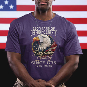 Patriotic USA Army Military 250th Anniversary T Shirt 250 Years Of Defending Liberty Since 1775 TS11 Purple Print Your Wear