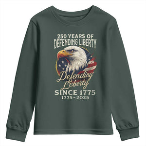 Patriotic USA Army Military 250th Anniversary Youth Sweatshirt 250 Years Of Defending Liberty Since 1775 TS11 Dark Forest Green Print Your Wear