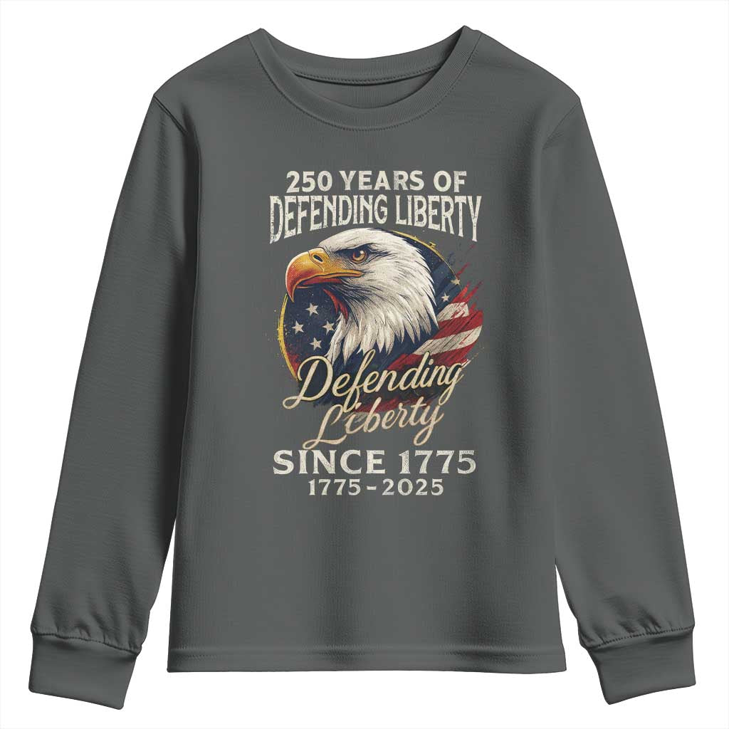 Patriotic USA Army Military 250th Anniversary Youth Sweatshirt 250 Years Of Defending Liberty Since 1775 TS11 Dark Heather Print Your Wear
