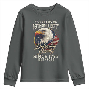 Patriotic USA Army Military 250th Anniversary Youth Sweatshirt 250 Years Of Defending Liberty Since 1775 TS11 Dark Heather Print Your Wear