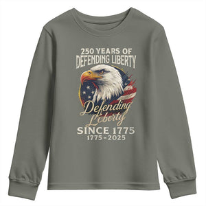 Patriotic USA Army Military 250th Anniversary Youth Sweatshirt 250 Years Of Defending Liberty Since 1775 TS11 Military Green Print Your Wear