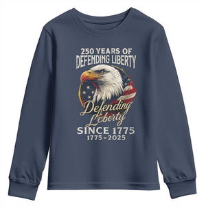 Patriotic USA Army Military 250th Anniversary Youth Sweatshirt 250 Years Of Defending Liberty Since 1775 TS11 Navy Print Your Wear