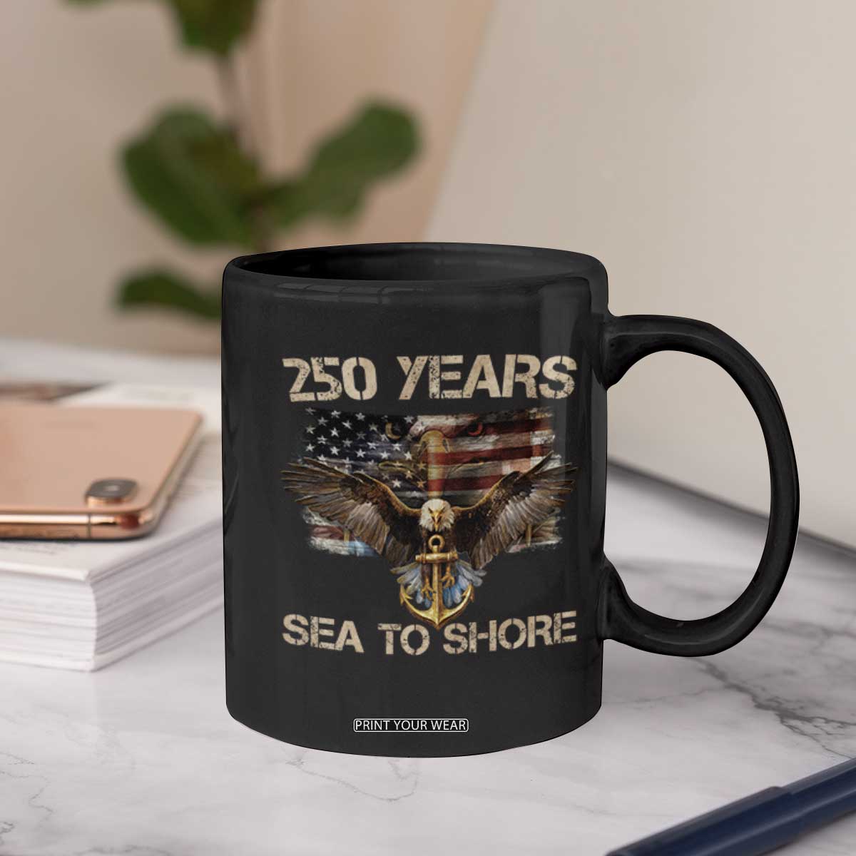 US Navy Military 250th Anniversary Coffee Mug 250 Years Sea To Shore Bald Eagle TS11 Print Your Wear