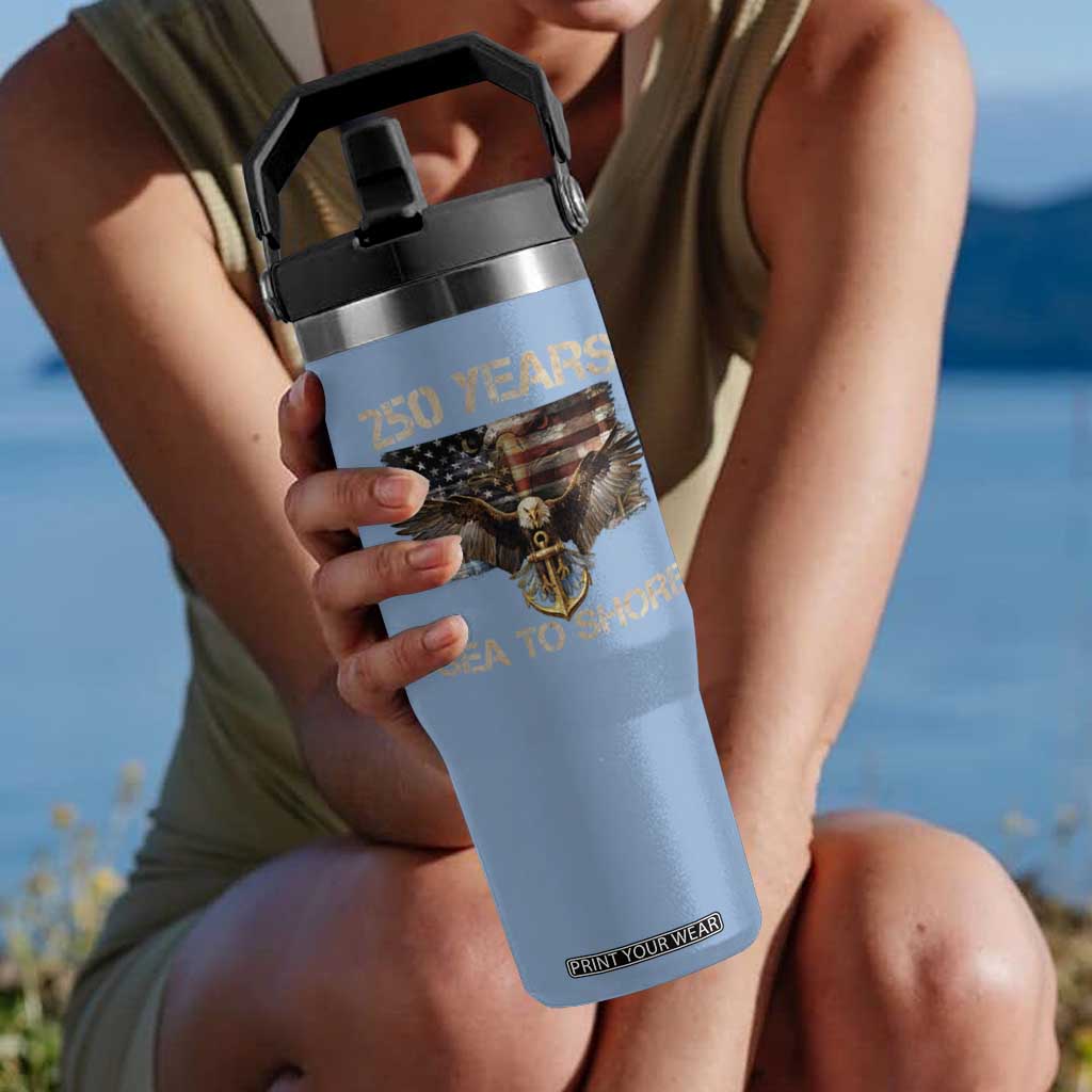 US Navy Military 250th Anniversary Flip Straw Tumbler 250 Years Sea To Shore Bald Eagle TS11 One Size: 30 oz Light Blue Print Your Wear