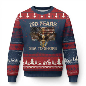 US Navy Military 250th Anniversary Ugly Christmas Sweater 250 Years Sea To Shore Bald Eagle TS11 Navy Red Print Your Wear