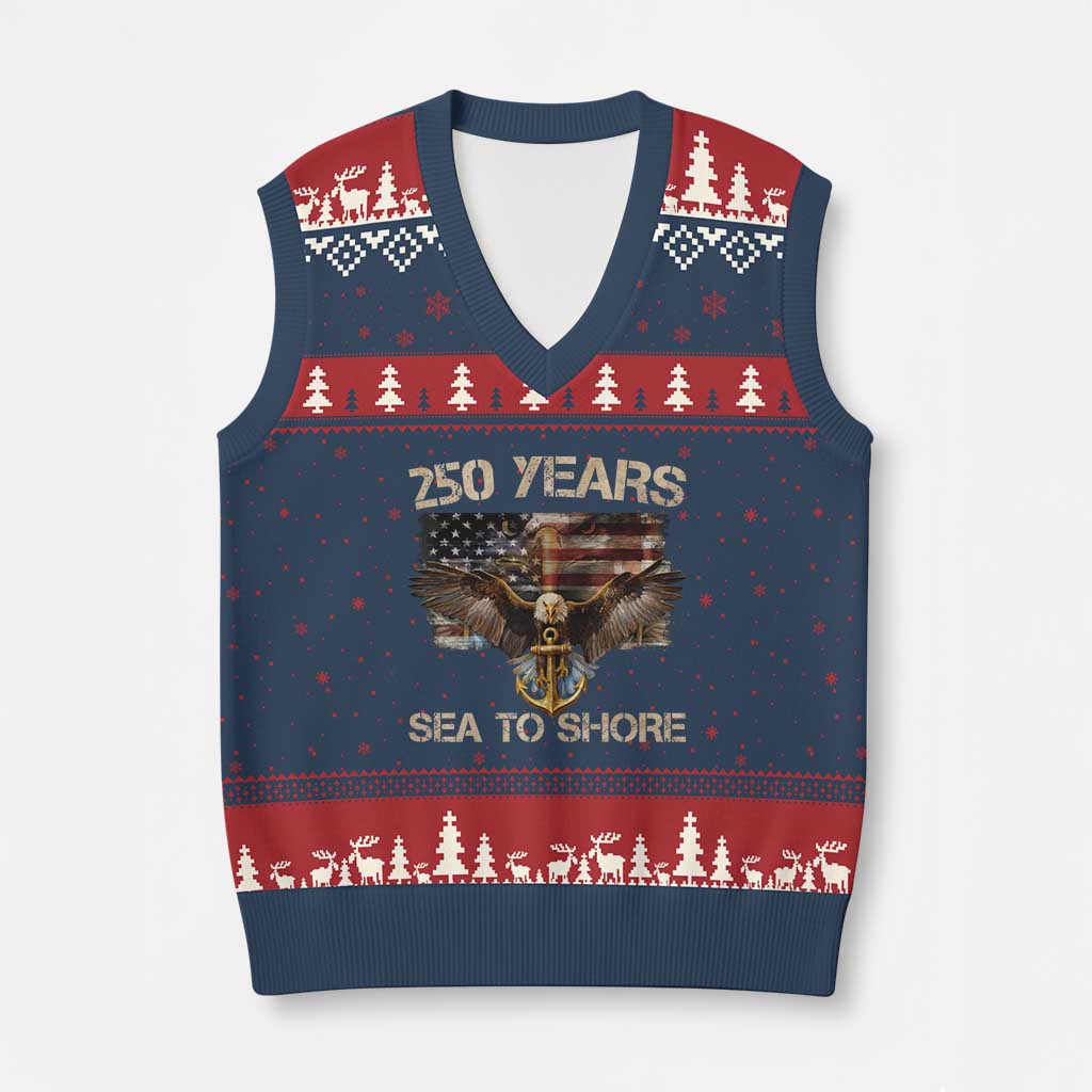 US Navy Military 250th Anniversary V-Neck Knit Sweater Vest 250 Years Sea To Shore Bald Eagle TS11 Navy Red Print Your Wear