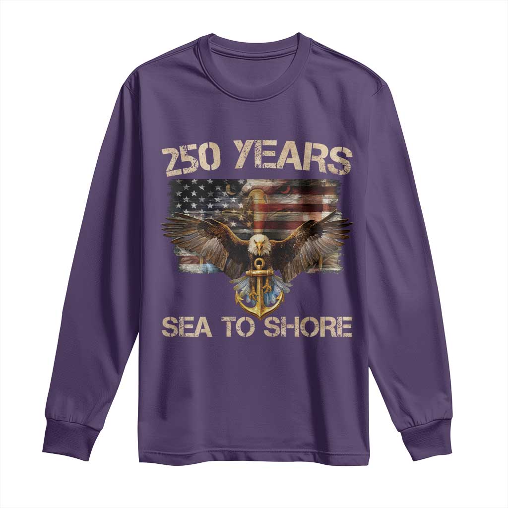 US Navy Military 250th Anniversary Long Sleeve Shirt 250 Years Sea To Shore Bald Eagle TS11 Purple Print Your Wear