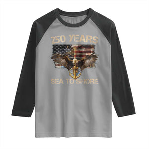 US Navy Military 250th Anniversary Raglan Shirt 250 Years Sea To Shore Bald Eagle TS11 Sport Gray Black Print Your Wear