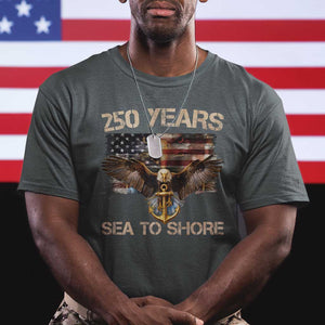 US Navy Military 250th Anniversary T Shirt 250 Years Sea To Shore Bald Eagle TS11 Dark Heather Print Your Wear