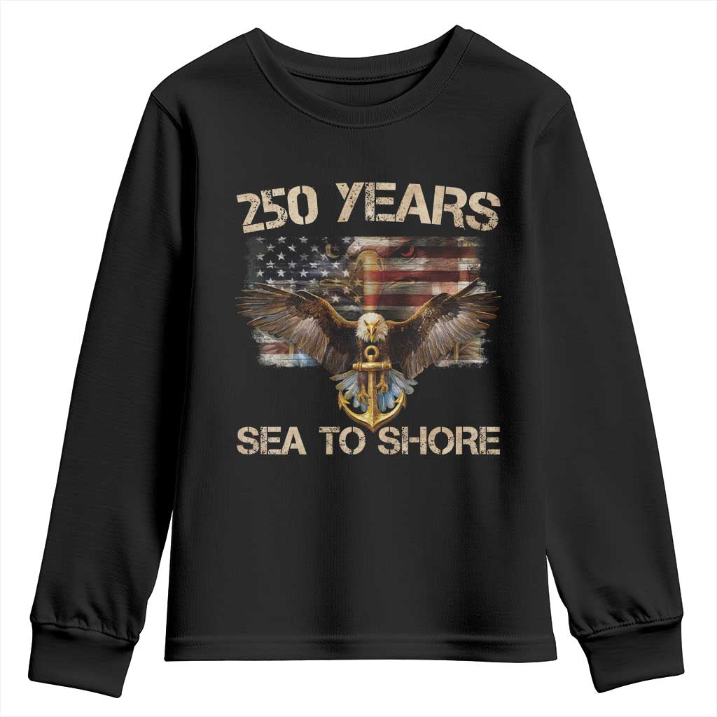 US Navy Military 250th Anniversary Youth Sweatshirt 250 Years Sea To Shore Bald Eagle TS11 Black Print Your Wear