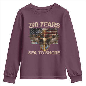 US Navy Military 250th Anniversary Youth Sweatshirt 250 Years Sea To Shore Bald Eagle TS11 Maroon Print Your Wear