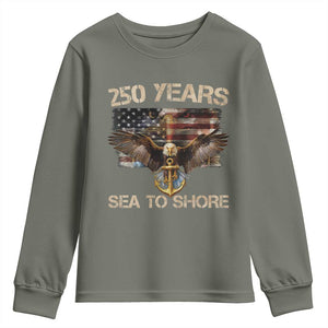 US Navy Military 250th Anniversary Youth Sweatshirt 250 Years Sea To Shore Bald Eagle TS11 Military Green Print Your Wear