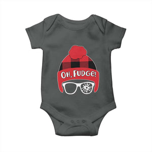 Funny Christmas Movie Baby Onesie Oh Fudge Buffalo Plaid Printed Graphic Beanie Cap TS11 Dark Heather Print Your Wear
