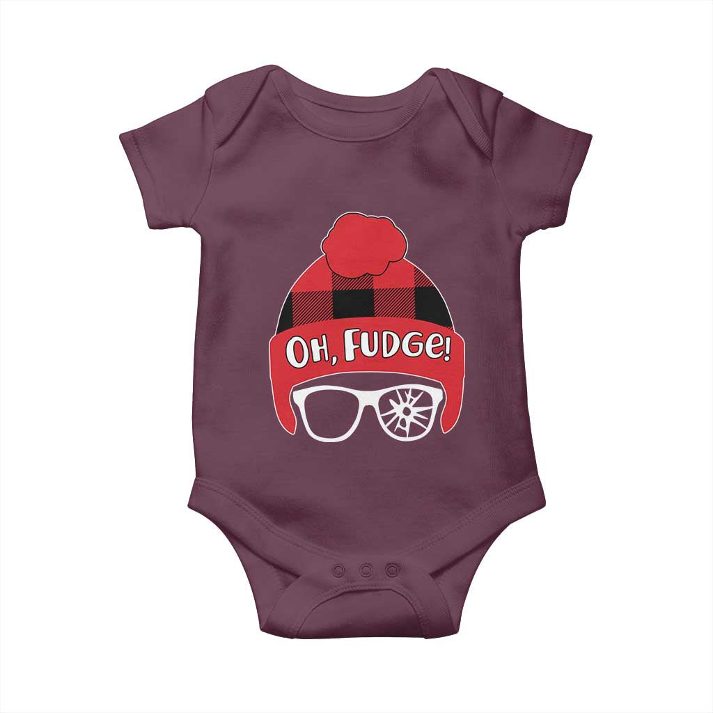 Funny Christmas Movie Baby Onesie Oh Fudge Buffalo Plaid Printed Graphic Beanie Cap TS11 Maroon Print Your Wear