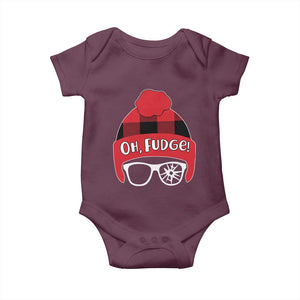 Funny Christmas Movie Baby Onesie Oh Fudge Buffalo Plaid Printed Graphic Beanie Cap TS11 Maroon Print Your Wear