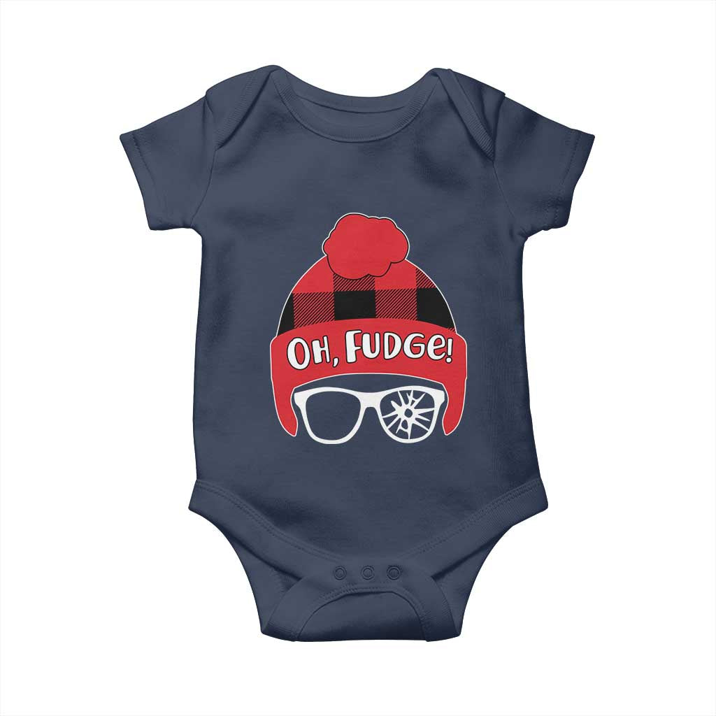 Funny Christmas Movie Baby Onesie Oh Fudge Buffalo Plaid Printed Graphic Beanie Cap TS11 Navy Print Your Wear