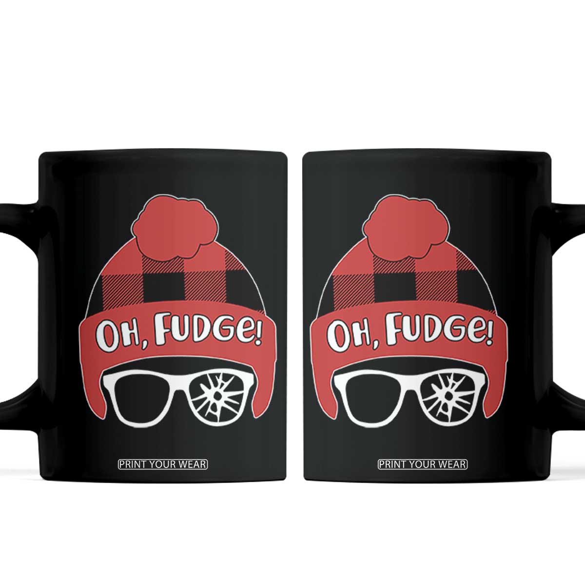 Funny Christmas Movie Coffee Mug Oh Fudge Buffalo Plaid Printed Graphic Beanie Cap TS11 Black Print Your Wear
