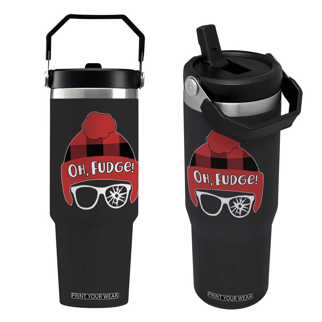 Funny Christmas Movie Flip Straw Tumbler Oh Fudge Buffalo Plaid Printed Graphic Beanie Cap TS11 One Size: 30 oz Black Print Your Wear