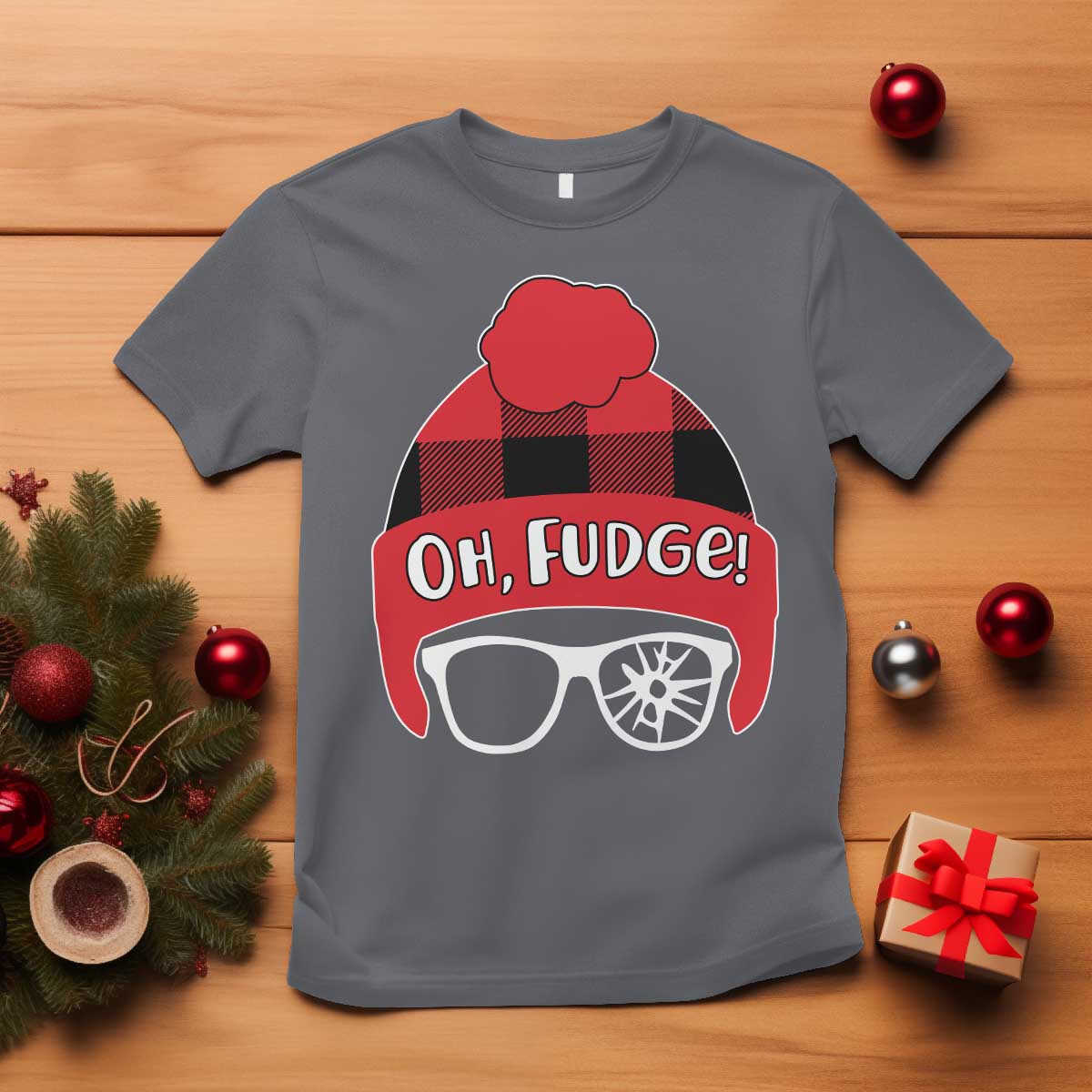 Funny Christmas Movie T Shirt Oh Fudge Buffalo Plaid Printed Graphic Beanie Cap TS11 Charcoal Print Your Wear