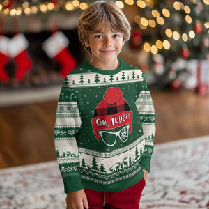 Funny Xmas Movie Ugly Christmas Sweater Oh Fudge Buffalo Plaid Printed Graphic Beanie Cap TS11 Forest Green Beige Print Your Wear