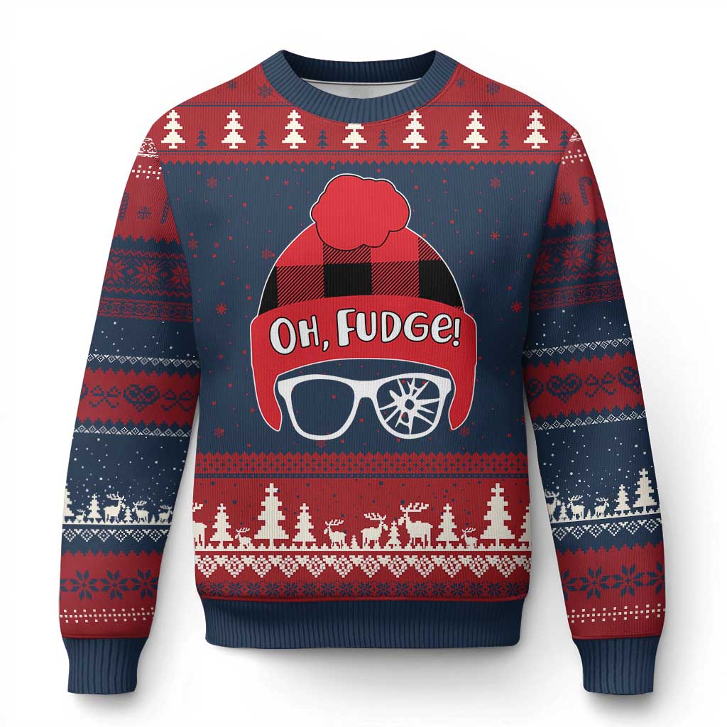 Funny Xmas Movie Ugly Christmas Sweater Oh Fudge Buffalo Plaid Printed Graphic Beanie Cap TS11 Navy Red Print Your Wear