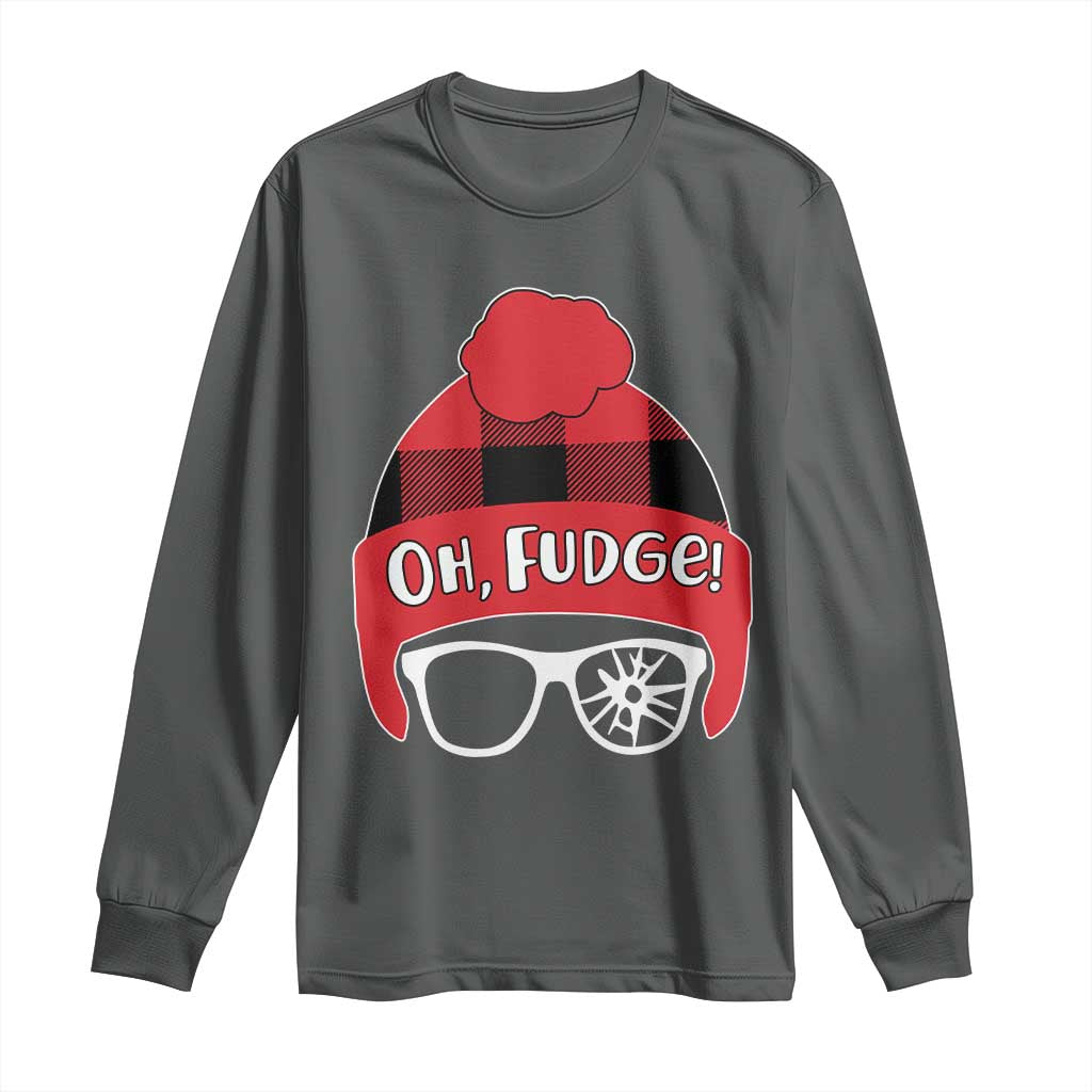 Funny Christmas Movie Long Sleeve Shirt Oh Fudge Buffalo Plaid Printed Graphic Beanie Cap TS11 Dark Heather Print Your Wear