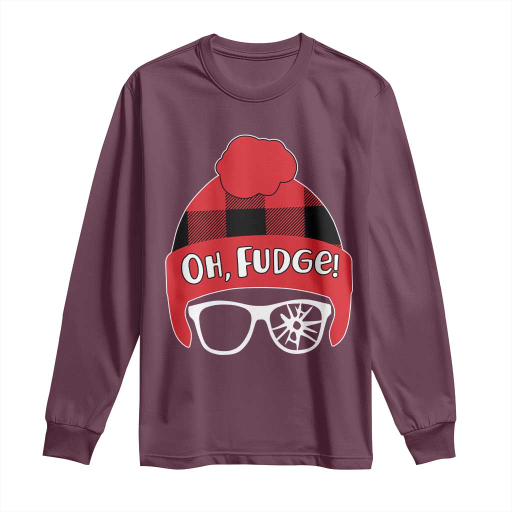 Funny Christmas Movie Long Sleeve Shirt Oh Fudge Buffalo Plaid Printed Graphic Beanie Cap TS11 Maroon Print Your Wear