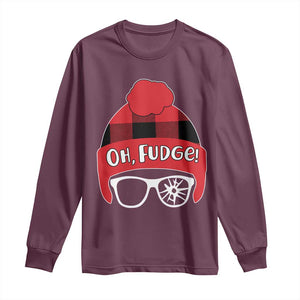 Funny Christmas Movie Long Sleeve Shirt Oh Fudge Buffalo Plaid Printed Graphic Beanie Cap TS11 Maroon Print Your Wear