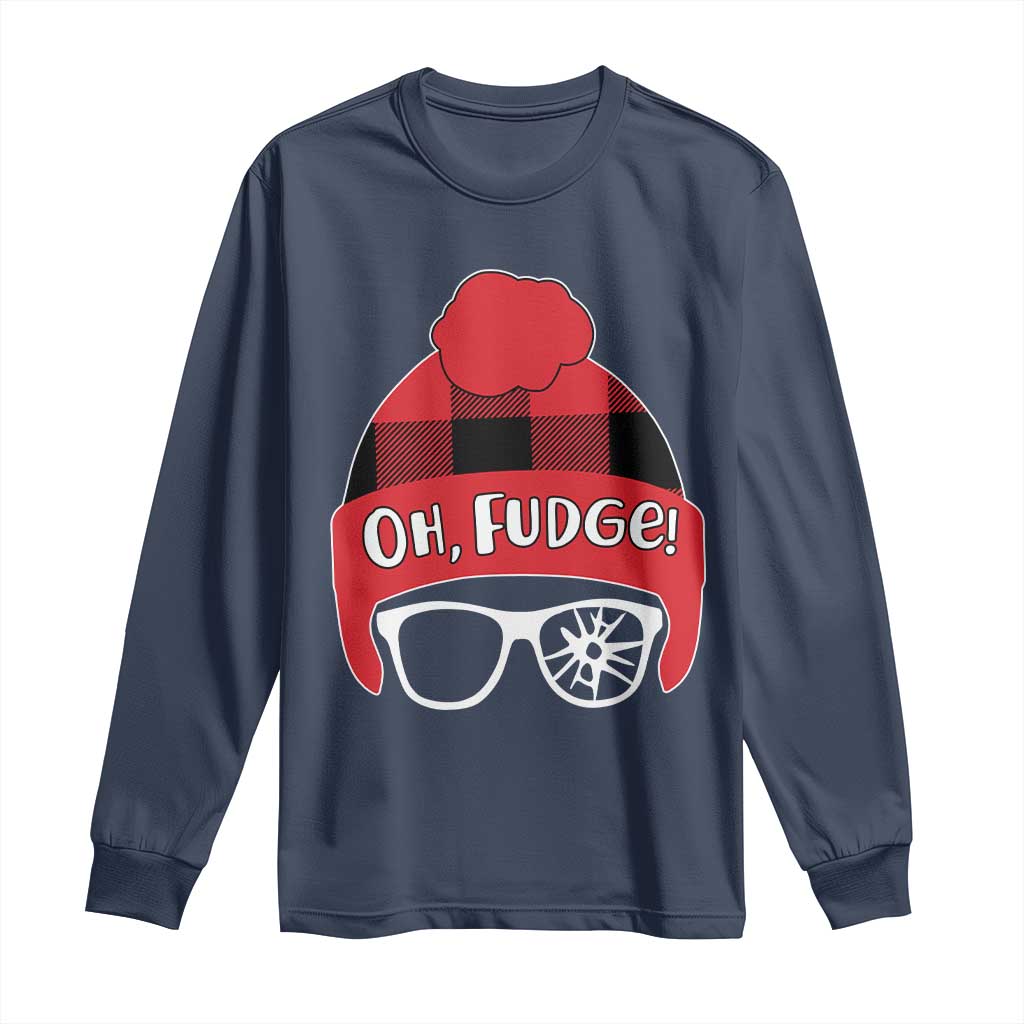 Funny Christmas Movie Long Sleeve Shirt Oh Fudge Buffalo Plaid Printed Graphic Beanie Cap TS11 Navy Print Your Wear
