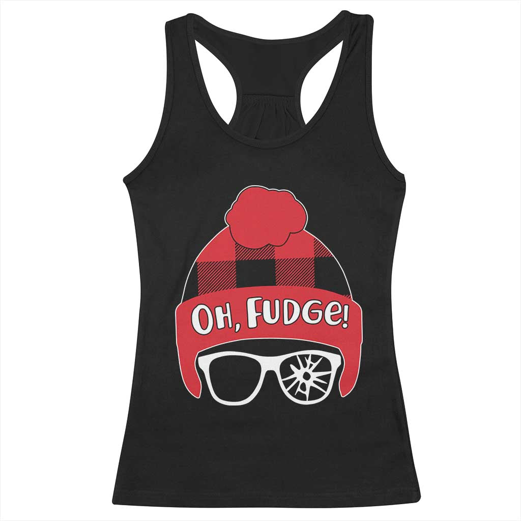 Funny Christmas Movie Racerback Tank Top Oh Fudge Buffalo Plaid Printed Graphic Beanie Cap TS11 Black Print Your Wear