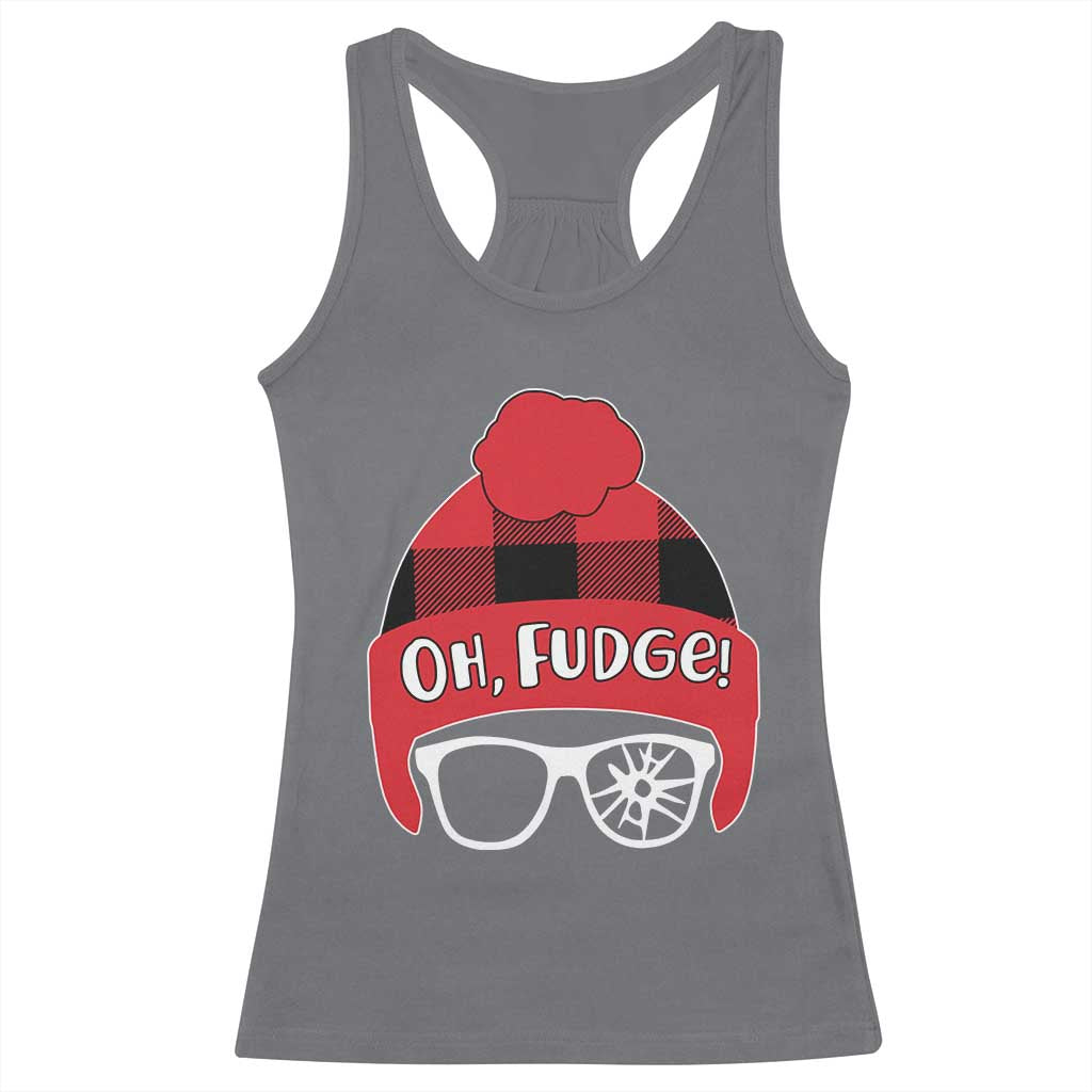 Funny Christmas Movie Racerback Tank Top Oh Fudge Buffalo Plaid Printed Graphic Beanie Cap TS11 Charcoal Print Your Wear