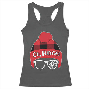 Funny Christmas Movie Racerback Tank Top Oh Fudge Buffalo Plaid Printed Graphic Beanie Cap TS11 Dark Heather Print Your Wear