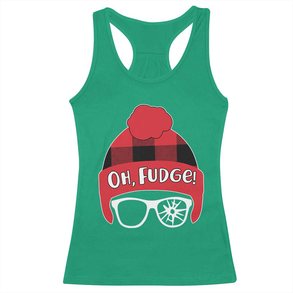 Funny Christmas Movie Racerback Tank Top Oh Fudge Buffalo Plaid Printed Graphic Beanie Cap - Print Your Wear
