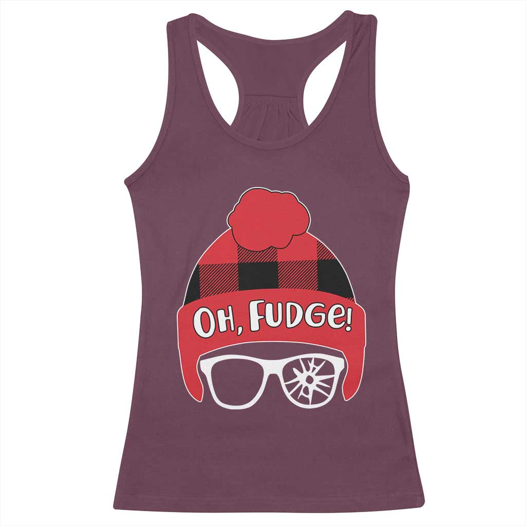 Funny Christmas Movie Racerback Tank Top Oh Fudge Buffalo Plaid Printed Graphic Beanie Cap TS11 Maroon Print Your Wear