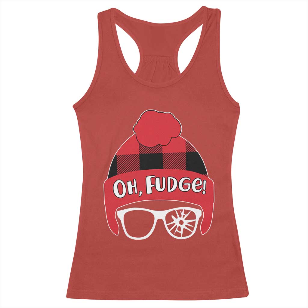 Funny Christmas Movie Racerback Tank Top Oh Fudge Buffalo Plaid Printed Graphic Beanie Cap TS11 Red Print Your Wear