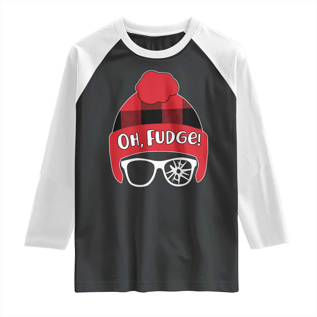 Funny Christmas Movie Raglan Shirt Oh Fudge Buffalo Plaid Printed Graphic Beanie Cap TS11 Black White Print Your Wear