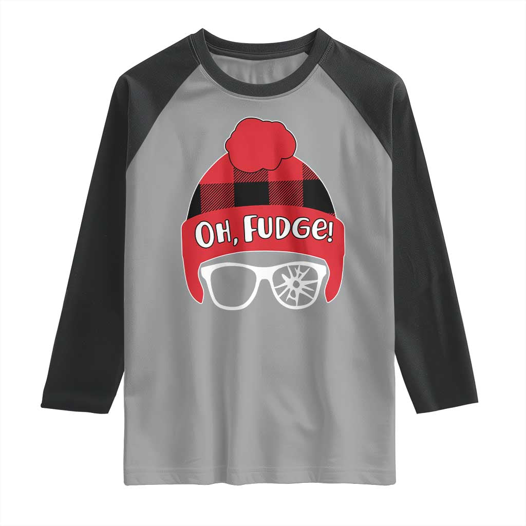 Funny Christmas Movie Raglan Shirt Oh Fudge Buffalo Plaid Printed Graphic Beanie Cap TS11 Sport Gray Black Print Your Wear