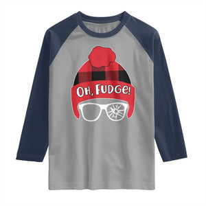Funny Christmas Movie Raglan Shirt Oh Fudge Buffalo Plaid Printed Graphic Beanie Cap TS11 Sport Gray Navy Print Your Wear