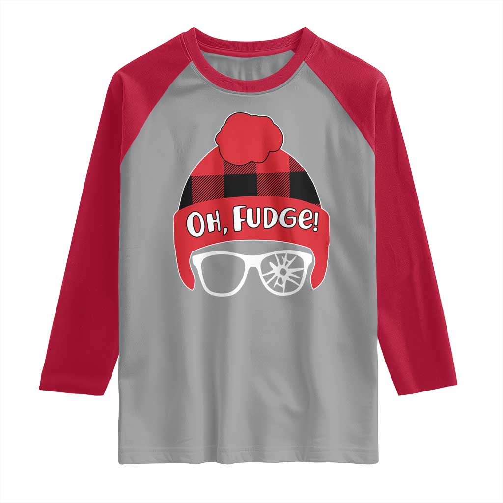 Funny Christmas Movie Raglan Shirt Oh Fudge Buffalo Plaid Printed Graphic Beanie Cap TS11 Sport Gray Red Print Your Wear