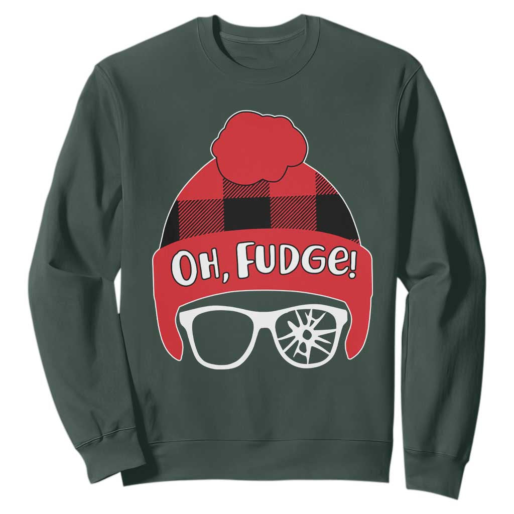 Funny Christmas Movie Sweatshirt Oh Fudge Buffalo Plaid Printed Graphic Beanie Cap TS11 Dark Forest Green Print Your Wear