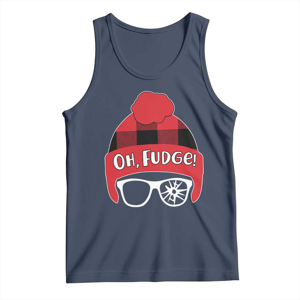 Funny Christmas Movie Tank Top Oh Fudge Buffalo Plaid Printed Graphic Beanie Cap TS11 Navy Print Your Wear