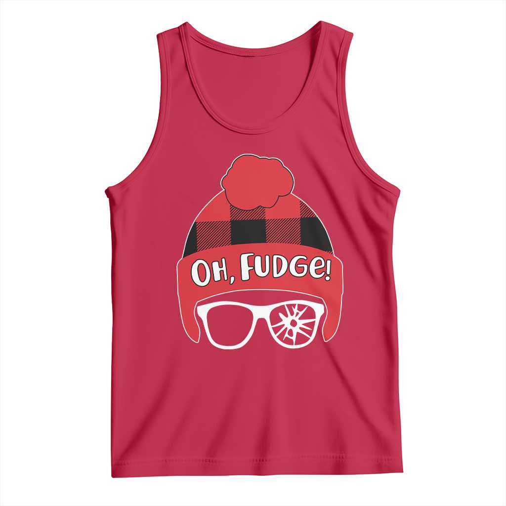 Funny Christmas Movie Tank Top Oh Fudge Buffalo Plaid Printed Graphic Beanie Cap TS11 Red Print Your Wear